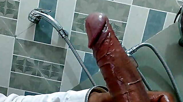 Big cum in public toilet from big black Indian dick