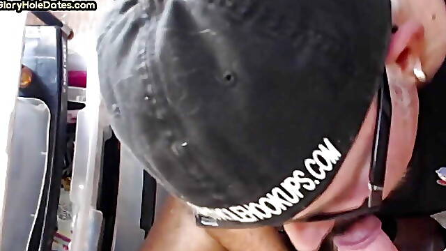 Mature gay sucks gloryhole cock in homemade closeup POV