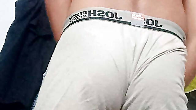 Handsome man Jerking underwear dress