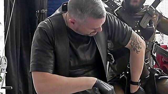 CBT on suspended young slave by leather daddy PREVIEW