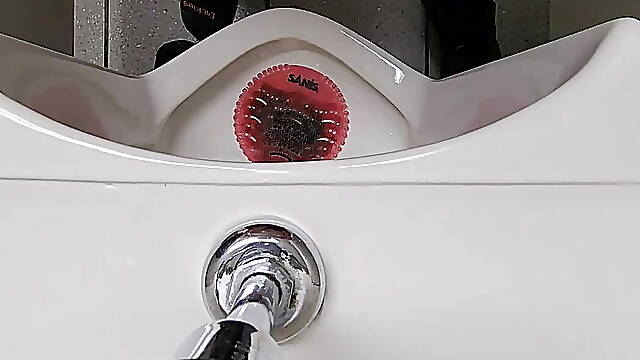 Nice strip and cum in a restroom.