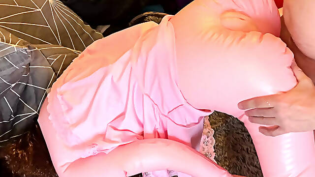 My first contact with a love doll while watching a video of a stunning asian MILF masturbating