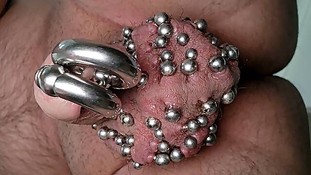 Double 00 gauge prince albert piercings with multiple estim devices at once
