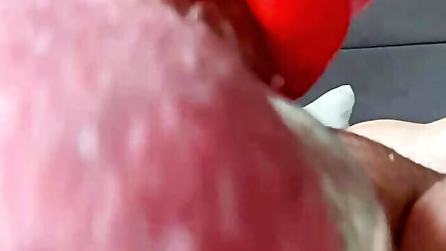 Long milking machine blowjob with a lot of cum