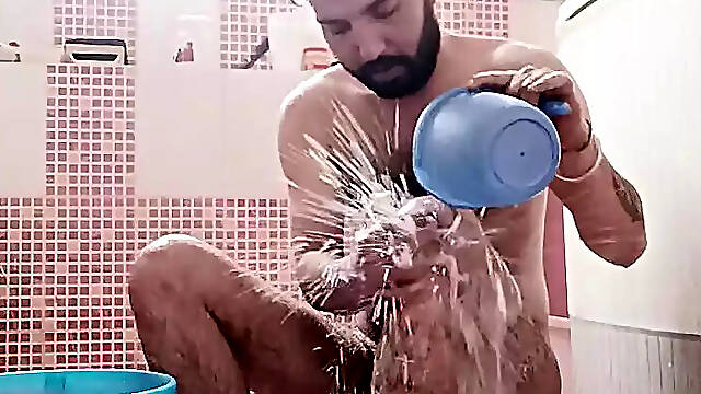 Indian young hairy man take shower with friends and daddy