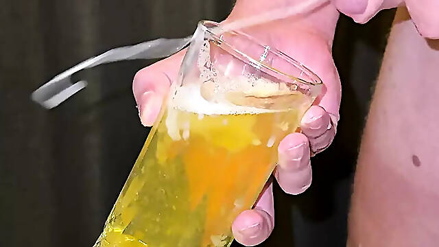 Nasty piss cocktail with frozen and fresh cum!