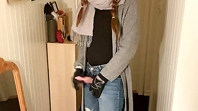 Femboy in tight jeans and hunter boots