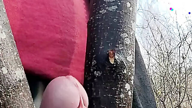 Chubby guy decided to take a break from work and fuck a tree