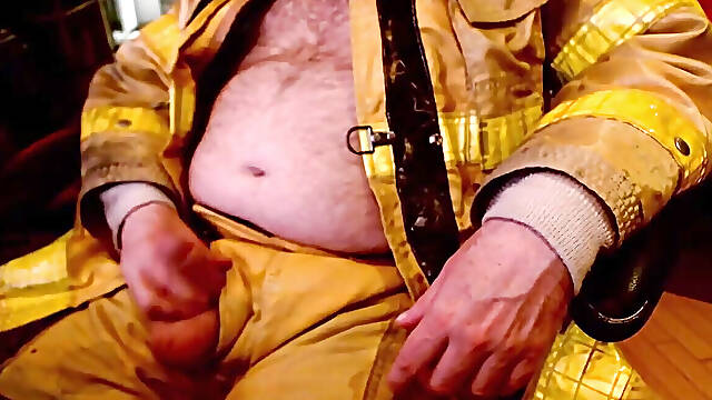 Jerkoff and Cum on Firefighter Turnout Gear