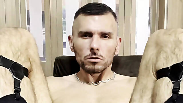 Sex Mashine Fucked My Male-pussy Till Cum Flowed Through the Chastity Belt