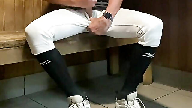 Buff Jacked Jockdad87 Edges in Baseball Gear in the Sauna