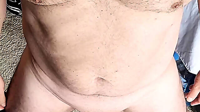 Exhibitionist masturbator stroking my shaved, oiled up cock while you watch -me swallow my own cum