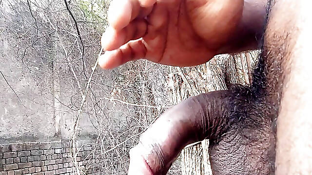 Outside, an Indian man masturbates...