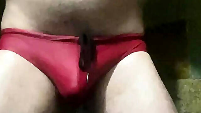 Sexy Tight Red Wet Speedos in the Shower