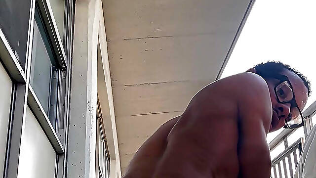 Big Dildo ANAL play outside on balcony