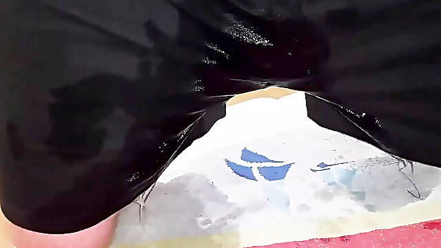 Full bladder leaking bare uncut cock wanking and long piss in pants