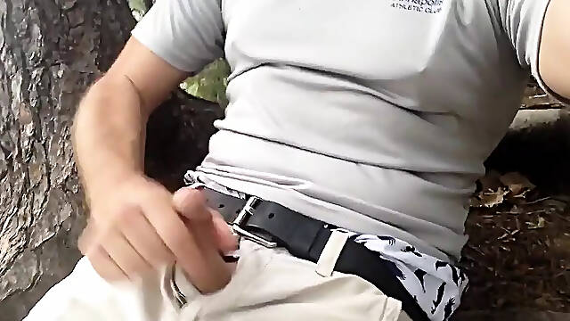 Jerking-off by the Water, at the Public Park, Sagging, American Eagle Boxers. Extended