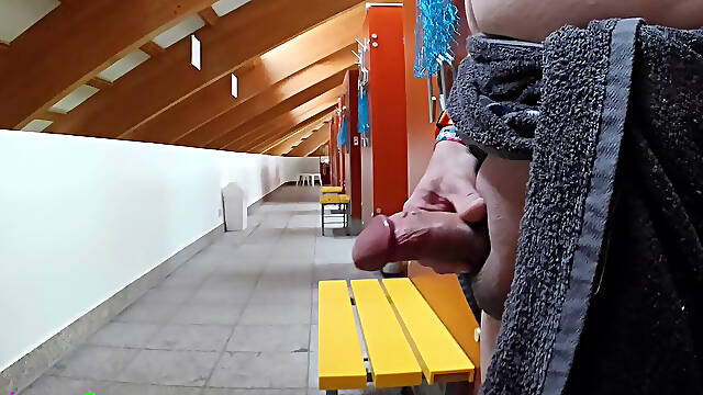 I was jerking off my thick foreskin cock in a very public changing area and almost got caught twice.
