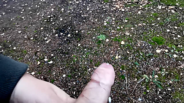 Public Masturbating and cumming in the Woods