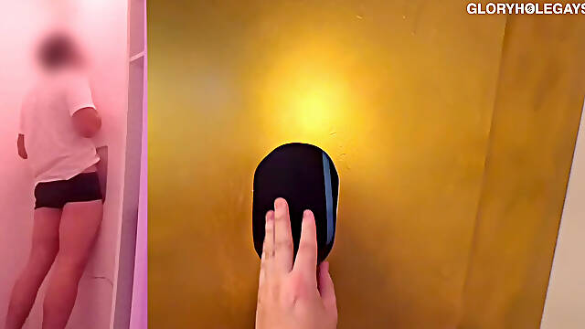 Young guy in his early 30s tests the gloryhole for the first time