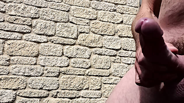 Naked Outdoor Hard Cock Wanking, Edging, Close up Creamy Cum - Rockard Daddy