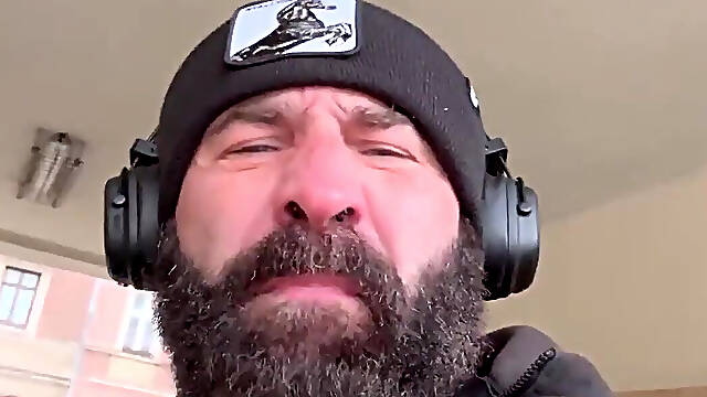 Muscle Gay Bear Winter Wank - Cock Ring Stroking &amp; Big Balls Cumshot