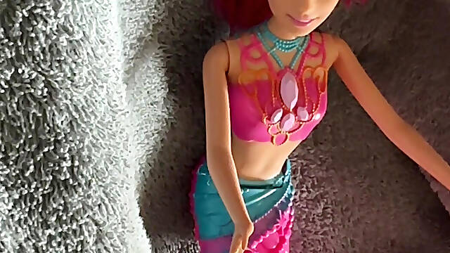 Cumshot on Barbie Mermaid Doll