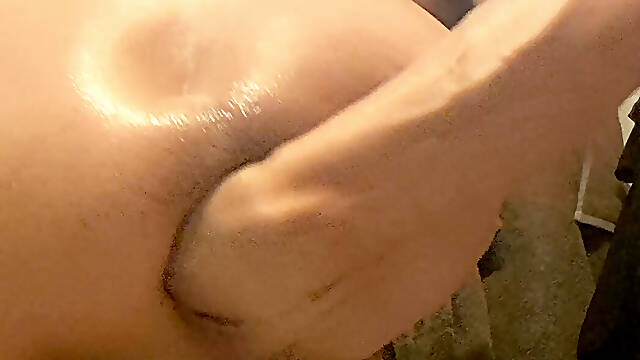 I push my ass with a giant dildo fisting hand in my ass stuffed anus