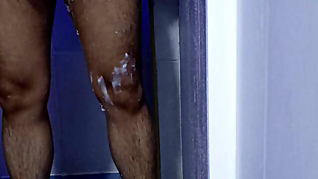 I jerk off my soapy cock at the hotel.