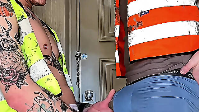 Construction Creampie, Ginger Tradesman fucks and cums inside younger bottoms hairy ass