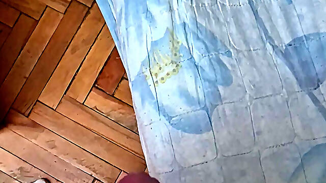 Thick Bulgarian cock gets hard and cums while getting ready for bed in an old farmhouse