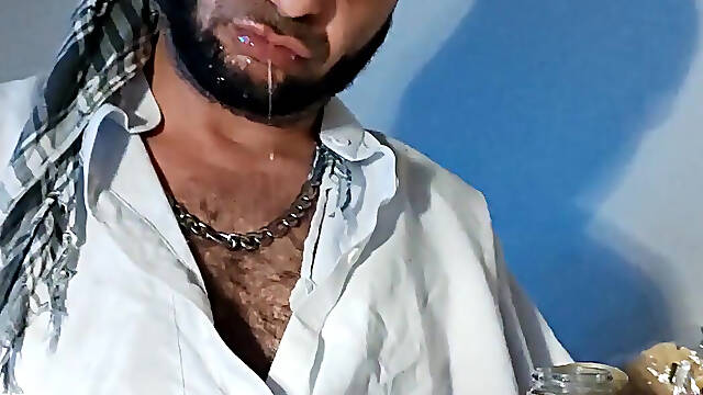 Dirtyjunkbro Dressed in Afghan Clothes, Cover Socks Piss in and Piss Drink