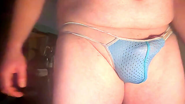 Tightest blue thong bulge