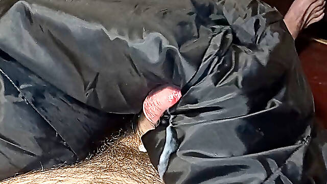 Blowing my cum on a puffer coat lining