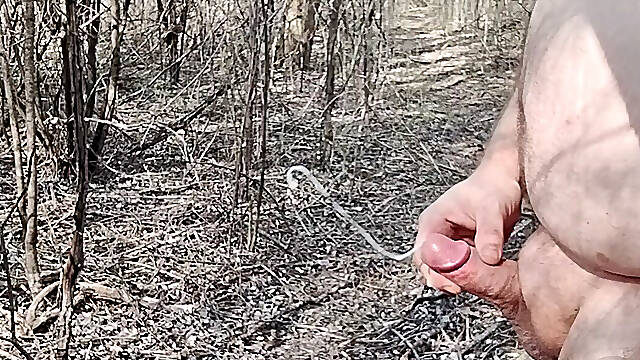 Fat guy jerks &amp; cums in forest pt. 14