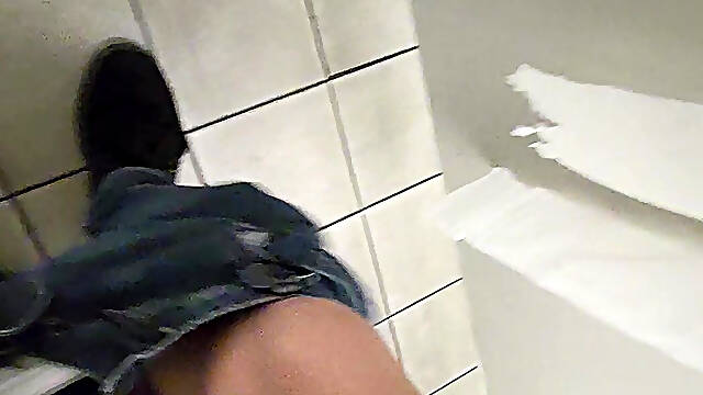 Shooting cum in open stall right by entrance