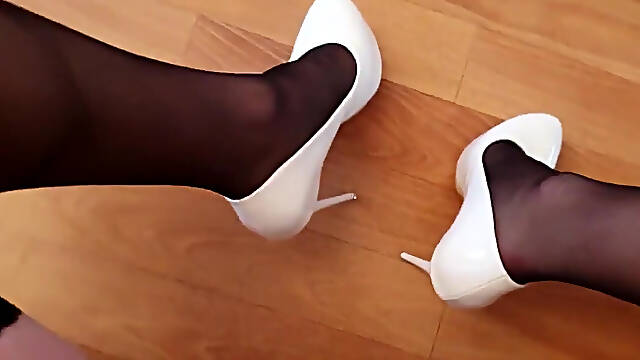First Cumshots on New White Heels