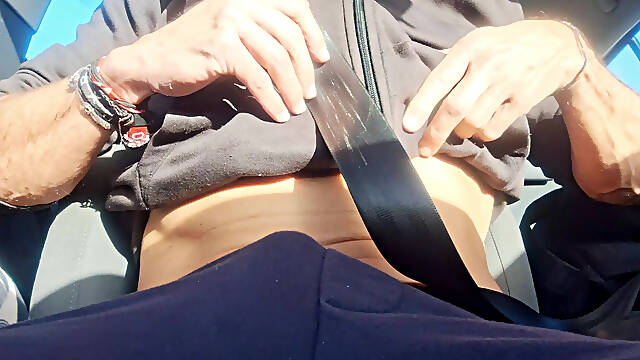 Risky Car Masturbation Big Cock - Jerk Off in Moving Car Almost Caught Public