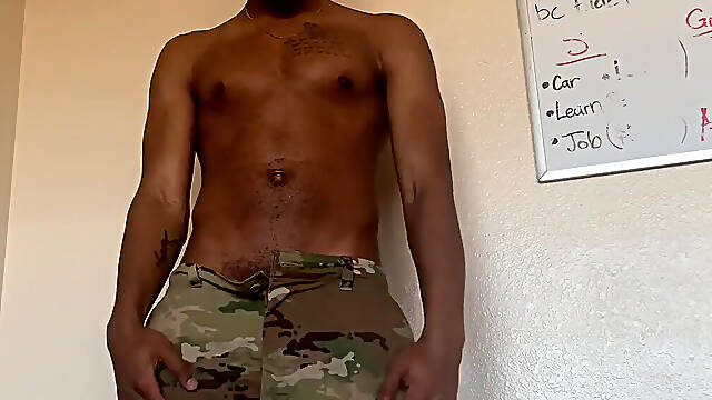 BBC Soldier Stripping Out of Uniform and Cumming