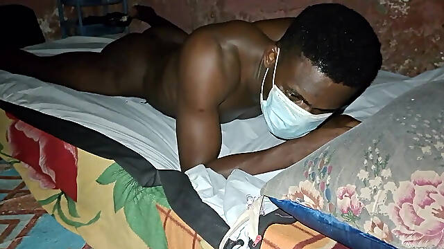 African Black guy fucks his bed, and watches his cum