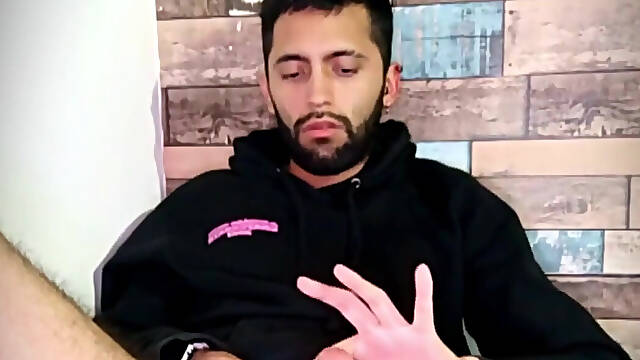 Slowly jerking my big uncut latino cock with lube, noisy intense masturbation until I cum a nice load