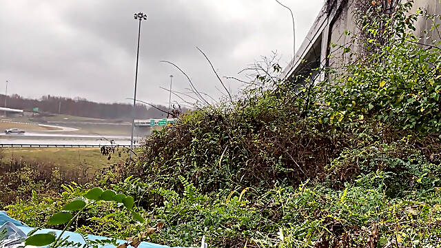 Rain-soaked Muscle God: Nude Highway Flex &amp; Explosive Cum Blast