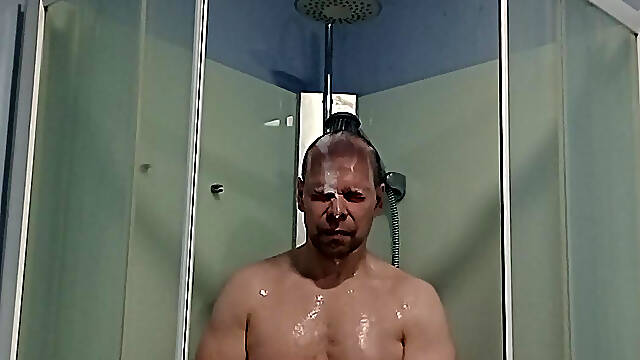What does a man do in the shower