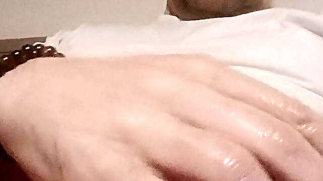Big cumshot from my cock oil and I caress myself with the cum