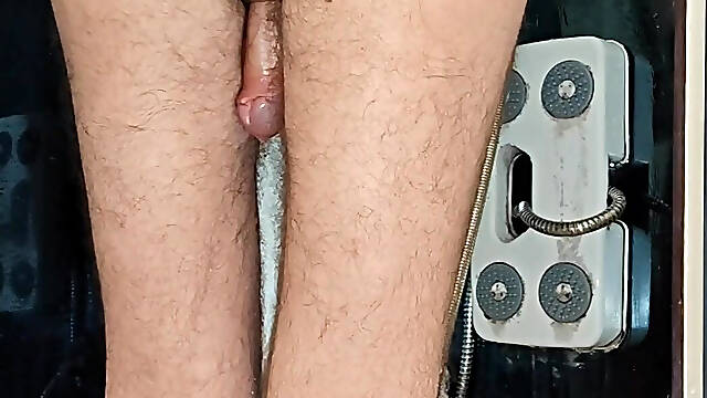 Hairy ass cumming in the shower