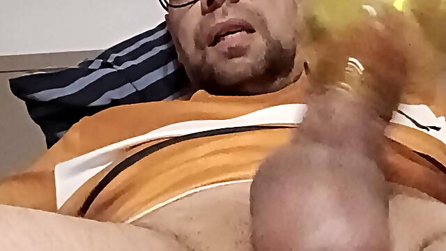 Pervert cums in a jar after a relentless and fast handjob