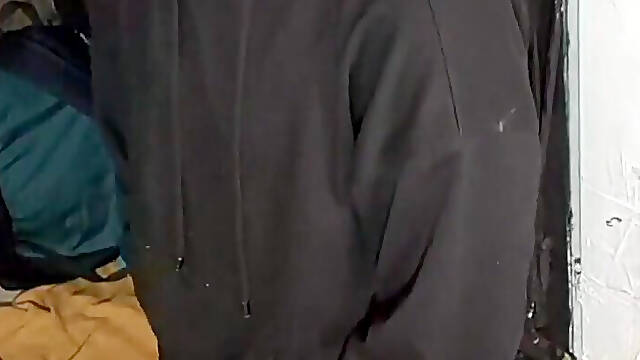 I Masturbate in Sweatpants, a Black Sweatshirt and Nike Sneakers