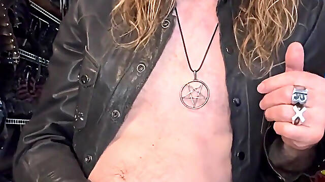 Longhairdude in Leather Shirt with Pentagram Wanks