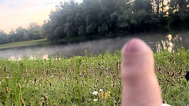Playing in the morning at a public lake