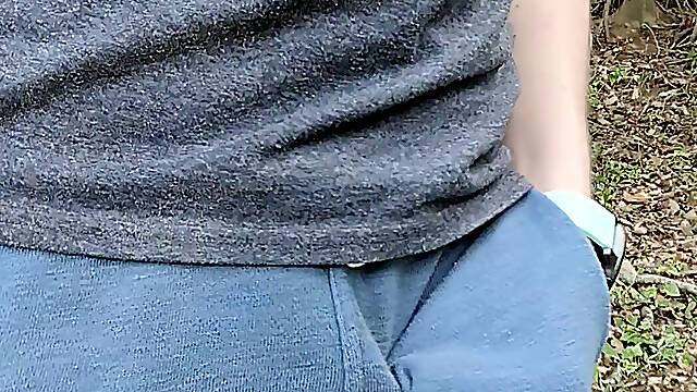 Rubbing myself through my shorts pocket while hiking until I have to stop and cum on the trail